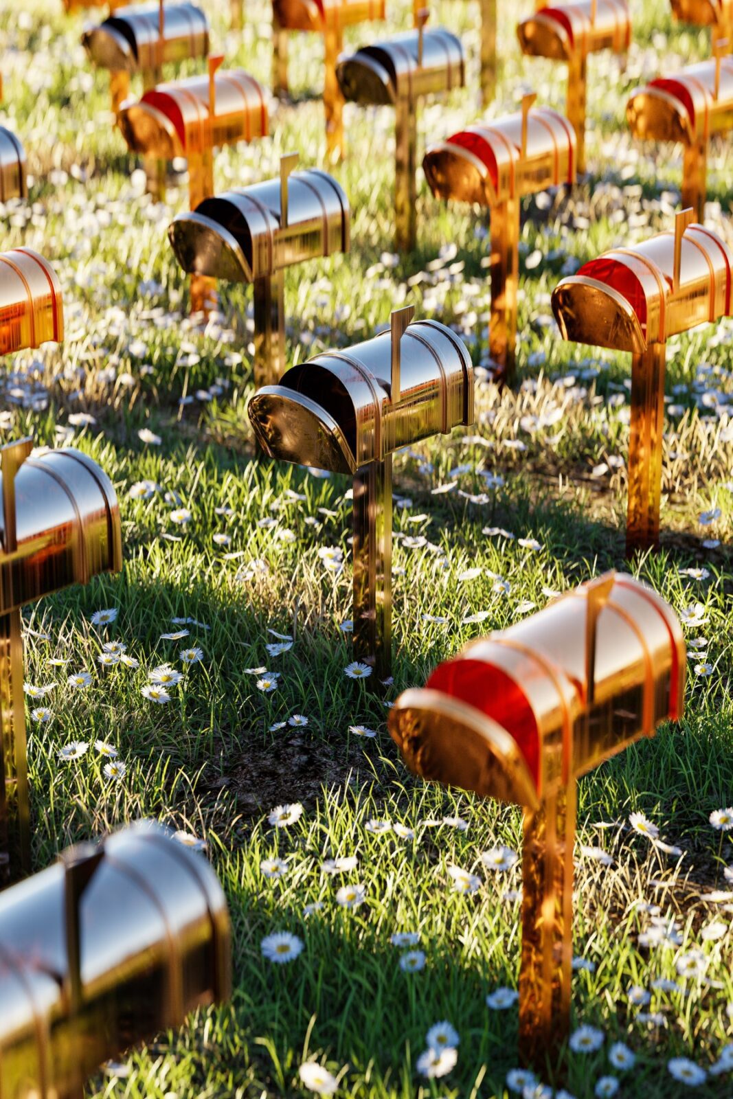 Rows of mailboxes representing capturing emails through your website.