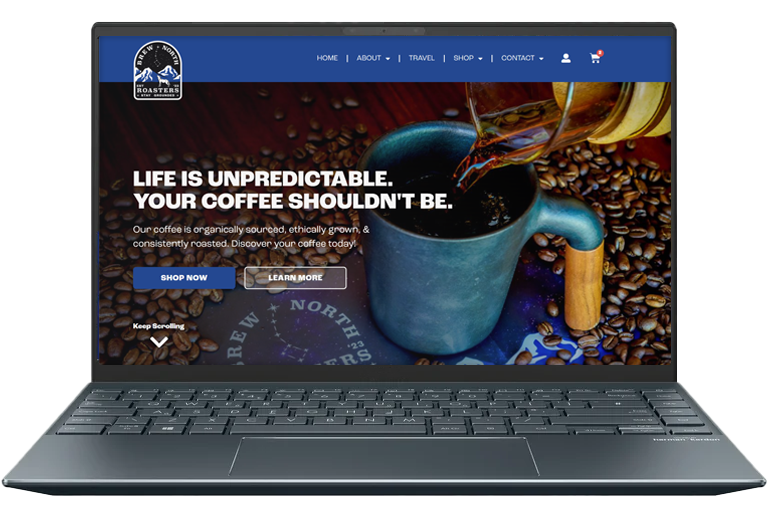 Brew North Roasters Website on Laptop